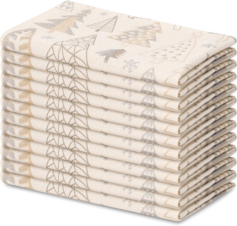 Blue Needles Set of 12 Christmas Buffalo Plaid Cloth Napkins - 100% Cotton Christmas Trees Gingham Checked Napkins 18 x 18 Inches, Soft, Reusable & Washable Ideal for Festive Parties and Decoration - Image 1